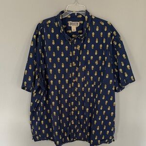 Duluth Trading Co Men's Navy Pineapple Print Shirt